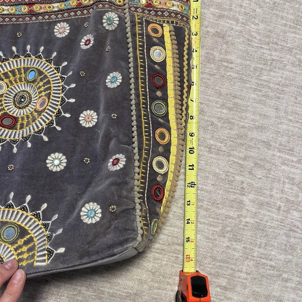 Mira Embroidered Velvet Tote Bag Boho‎ Gypsy Mirror Work Handmade Purse - Picture 7 of 8